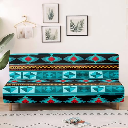 Western Aztec Futon Slipcover Aesthetic Armless Sofa Cover Washable Couch Slipcover Modern Home Decor Couch Covers for Sofa Furniture Protector