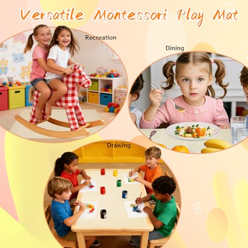 7 Pcs Montessori Mat, 24.5X 15.7 Inch Beige Classroom Rug, Cotton Toddler Rug, Children Playing Mat, for Room Nursery Kindergarten School Indoor