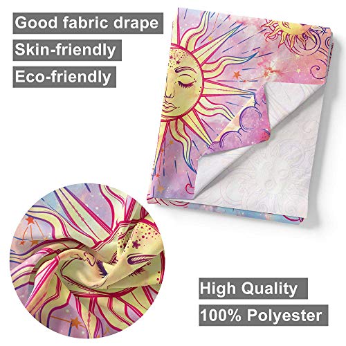 Ohjijinn Pastel Pink Burning Sun Tapestry - Mystic Celestial Sun and Moon with Stars - Psychedelic Hippy Tie Dye Wall Hanging for Party Home Decor (Pastel, 51.2" x 59.1")