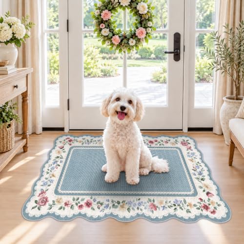 HAOYUNLAI Washable 2x3 Scalloped Floral Entryway Area Rug Low‑Pile Carpet