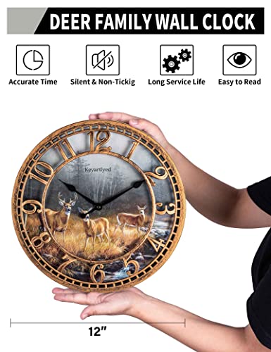 WANGIRO Round Wall Clock Farmhouse Plastic Deer Clock Battery Operated Silent Non-Ticking Rustic Clock 12 Inch for Home Kitchen Living Room Bedroom Office Decor (Antique Copper)