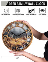 WANGIRO Round Wall Clock Farmhouse Plastic Deer Clock Battery Operated Silent Non-Ticking Rustic Clock 12 Inch for Home Kitchen Living Room Bedroom Office Decor (Antique Copper)