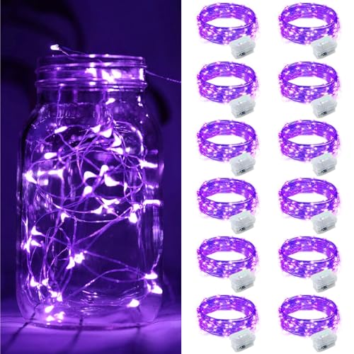 ZGWJ 12 Pack Fairy Lights Battery Operated, Purple Mini String Lights 7ft 20 LED Waterproof for DIY, Parties, Wedding, Bedroom, Christmas Decoration