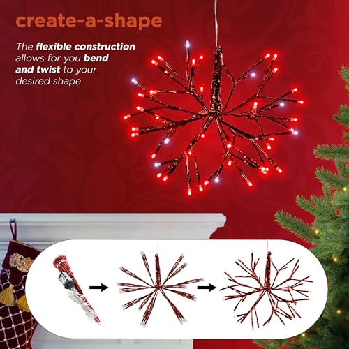 Alpine Corporation 16" Tall Holiday 3D Snowflake Hanging Ornament with 96 LED Lights, with Twinkling Effect, Festive Indoor/Outdoor Christmas Decoration, White Red
