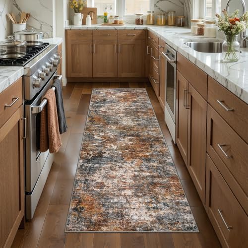 Tangsoo Abstract 2x6 Washable Runner Rug, Modern Non Slip Runner Rugs