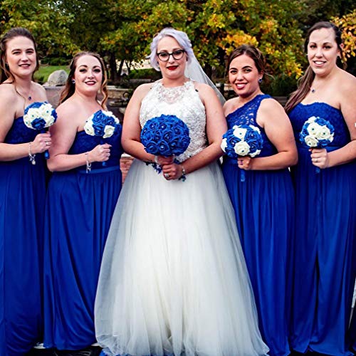 Higfra Artificial Flowers 25pcs Real Looking Royal Blue Foam Fake Roses with Stems for DIY Wedding Bouquets White Bridal Shower Centerpieces Arrangements Mothers Day Party Tables Decorations