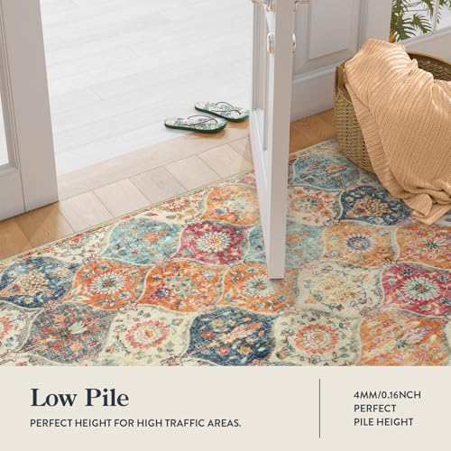 Lahome Moroccan Trellis Washable Rug, 2x3 Kitchen Rugs for Entryway Bathroom, Non-Slip Indoor Door Mat Ultra-Thin, Small Oriental Throw Carpet for Bedroom Entry Elise, Cream/Multi