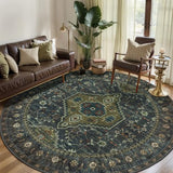 Tangsoo Green Large Round Area Rugs 6ft, Boho Washable Non Slip Circle Rug