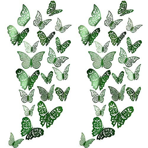 Bememo 72 Pieces 3D Butterfly Wall Decals Sticker Decal Wall Decor Art Decorative Sticker 3 Sizes for Room Offices Bedroom Bathroom Living Room Decor(Light Green)