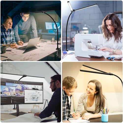 LED Desk Lamp for Home Office, Ultra Bright Clamp Light with Flexible Gooseneck, 25 Lighting Modes, Eye-Caring Architect Lamp for Dual Monitors, Reading & Gaming Setup