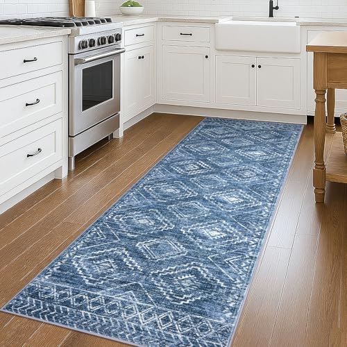 Washable Runner Rug 3x8 ft Runners for Hallway, Stonewashed Blue