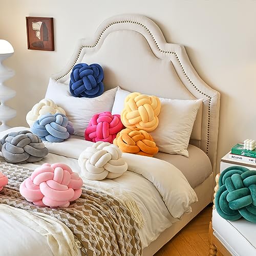 Xuyier Knot Pillow Ball, Decorative Throw Pillows with Velvet Fabric for Couch Bed, 12" Decor Knotted Square Floor Pillow Cushions for Living Room (12 Inches, Beige)