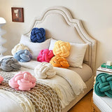 Xuyier Knot Pillow Ball, Decorative Throw Pillows with Velvet Fabric for Couch Bed, 12" Decor Knotted Square Floor Pillow Cushions for Living Room (12 Inches, Beige)