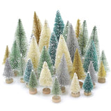 30PCS Bottle Brush Christmas Trees Mini Bottle Brush Trees with Wood Base Tabletop Small Christmas Village Tree, Xmas Holiday Decor