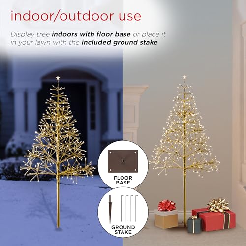 Alpine Corporation 53" H Indoor Outdoor Festive Artificial Christmas Tree with Warm White LED Lights, Gold