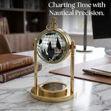 LIARA Vintage Brass Gold Table Clock Compass | Elegant Vintage Nautical Timepiece for Home & Gift
