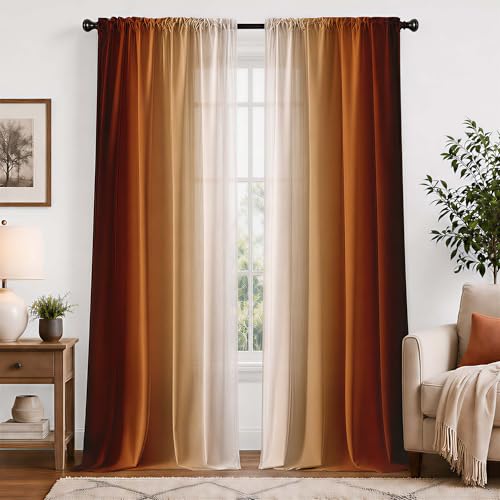 Burnt Orange Curtains 84 Inch Length for Living Room 2 Panel Set Burnt Orange and Terracotta Window Curtain Rust Orange Ombre Gradient Light Filtering Curtains Modern Abstract Drapes