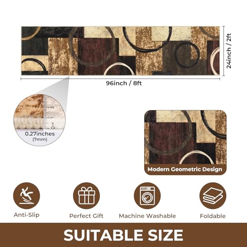 2x8 Washable Modern Abstract Runner Rug Non-Slip for Hallways