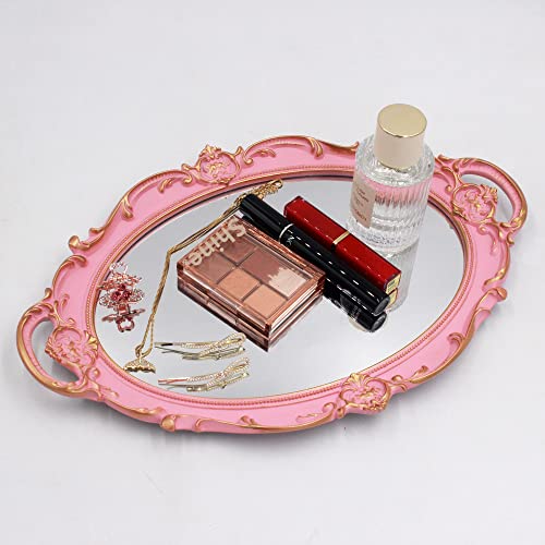 YCHMIR Vintage Small Mirror 14.5 x 10 inch Oval Pink Wall Mirror