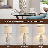Farmhouse Table Lamps for Bedroom Set of 2, 28" Rustic Bedside Lamp with USB Ports, 3-Way Dimmable Nightstand Table Lamp for Living