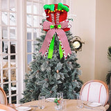Lordaeron Christmas Tree Topper Hat,Large Red Velvet Hat with Elf Legs and Lengthened Bowknot Christmas Tree Decorations Tabletop Ornaments for Holiday Home Decor