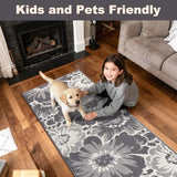 Findosom Hallway Runner Rug 2x6, Non Slip High-Low Textured Floral Washable Runner Rug with Rubber Backing, Boho Carpet Runner for Kitchen, Entryway, Bedroom, Laundry, Gray
