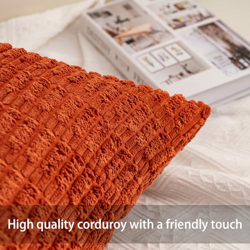 Pack of 2 Corduroy Decorative Throw Pillow Covers 18x18 Inch, Rust