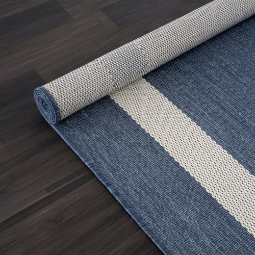 CAMILSON Outdoor Rug 9x12, Large Modern Outside Rugs for Patios Porches Waterproof Durable Washable Non-Shedding, Easy-to-Clean Indoor Outdoor Area Carpet (9 x 12, Bordered - Blue/White)
