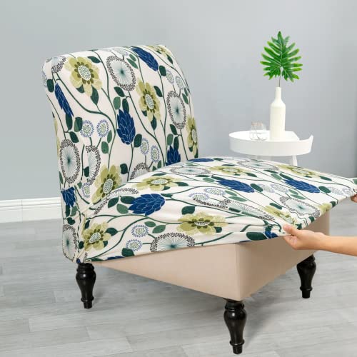Iauddy Armless Accent Slipper Chair Cover Slipcover,Stretch Spandex Removable Fabric Non-Slip Silp Cover for Accent Chair Without arms Furniture Protector for Living Dining Room