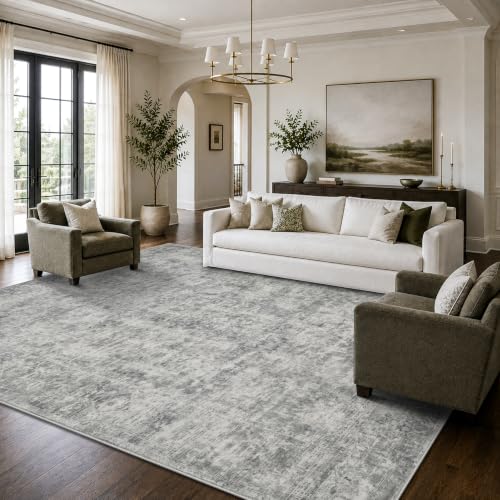 Grey 8x10 Area Rugs for Living Room Bedroom Large Washable Rug