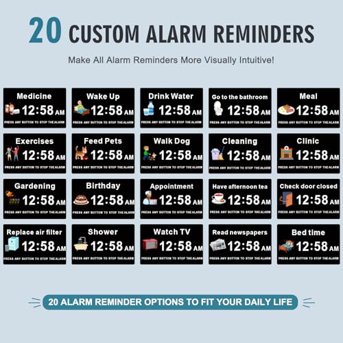 Soobest Dementia Digital Clock for Seniors Elderly, 20 Alarm Reminders 3 Ringtones for Memory Loss Alzheimers, Electric Time Date Day Large Display Calendar Clock, Auto DST, 1024 * 600P HD