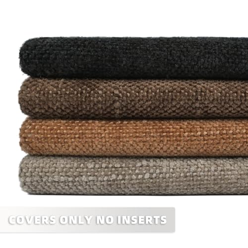 Farmhouse Decor Throw Pillow Covers 18x18 Inch Set of 4, Solid Textured Cushion Covers for Couch, Sofa, Bed – Fall Pillow Covers in Taupe Grey, Light Brown, Brown, Black