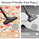 5x7 Area Rugs for Living Room Vacuum-Friendly Machine Washable Area Rug Flower Floral Printed Pattern Low Pile Non-Slip Carpet for Bedroom Hallway Entryway, Pink Beige