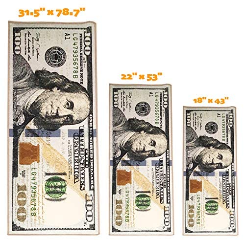 HUAHOO Money Rugs 100 Dollar Bill Runner Cool Area Rug for Living Room Kitchen Rug Laundry Runner Rug Bedroom Bathroom Mat (18" x 43")