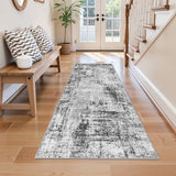2x6 Washable Kitchen Runner Rug: Abstract Non Slip Throw Door Mat Black