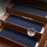 MBIGM 8" X 30" (15 in Pack) Non-Slip Carpet Stair Treads Non-Skid Safety Rug Slip Resistant Indoor Runner for Kids Elders & Pets with Reusable Adhesive - Navy - Carpet Pads for Stairs