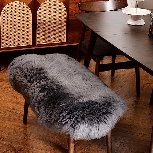 LLB Genuine Sheepskin Area Rug Wool Rug Fur Carpet Fluffy Shaggy Fur Rug for Living Room Kids Bedroom Real Sheepskin Throw Lambskin Rugs Sofa Mat Chair Seat Covers (Carbon Gray, 2 x 3 ft Sheepskin)
