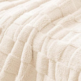 Exclusivo Mezcla Fleece Throw Blanket for Couch and Sofa, Super Soft and Cozy Blankets with Checkered Design, Lightweight, Decorative, All Season Use, 50x60 Inches, Ivory