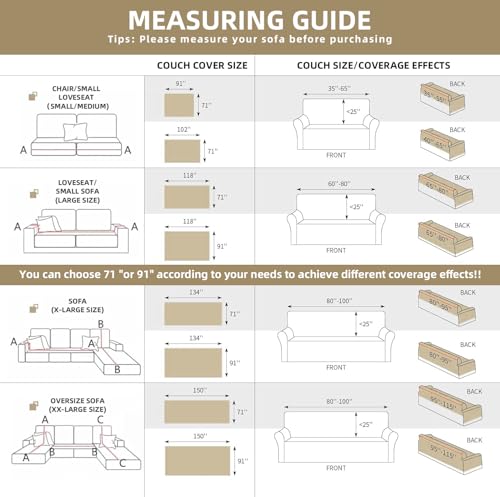Couch Cover for Dogs Washable Sofa Cover, Sectional Couch Covers, Sofa Covers for 2 Cushion Couch, Non Slip Stripe Sofa Slipcovers Furniture Protector (Beige, 71x102)