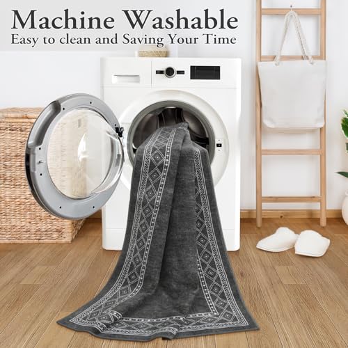 Lahome Modern Bordered Rug Runners for Hallways Non Slip, Ultra-Thin 2x6 Kitchen Runner Rugs Non Skid Washable, No Shedding Soft Hallway Runner Rug for Bedroom Entryway Laundry Room (2x6ft,Gray)
