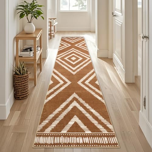 Brown Boho Hallway Runner Rugs 2x10ft Non Slip Washable for Kitchen