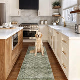 Washable 2x6 Runner Rug for Kitchen: Easy-Clean Carpet with Non-Slip Backing for Bedroom Entryway Stain-Resistant Shedding-Free Floor Mat – Perfect for High-Traffic Areas with Pets (Green,2x6)
