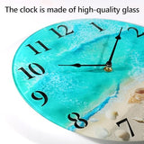 Coastal Nautical Glass Wall Clock with Seashell Design and Aesthetic Beach Theme - Battery Operated Silent Wall Decor for Home, Kitchen, Living Room, Office, Bedroom, or Bathroom (14 Inch,Teal)