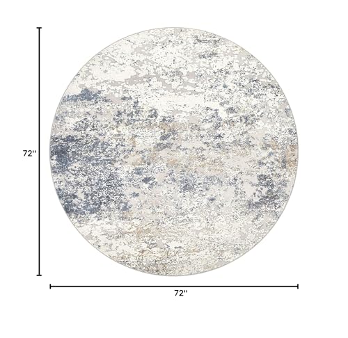 DMOYEST 6ft Round Area Rug Living Room Rugs - 6x6 Washable Large Soft Indoor Modern Abstract Low Pile Rug Carpet for Bedroom Dining Room Farmhouse Home Office - Beige Blue