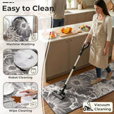 Findosom Hallway Runner Rug 2x6, Non Slip High-Low Textured Floral Washable Runner Rug with Rubber Backing, Boho Carpet Runner for Kitchen, Entryway, Bedroom, Laundry, Gray