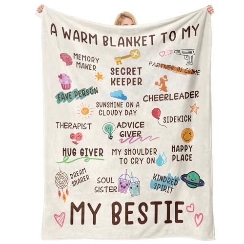 Nuowagify Best Friend Birthday Gifts for Women, Bestie Gift for Women, Friendship Gift for Woman, BFF - Galentines Day Gifts, for Friends, Best Friend Blanket 60"x 50"- White