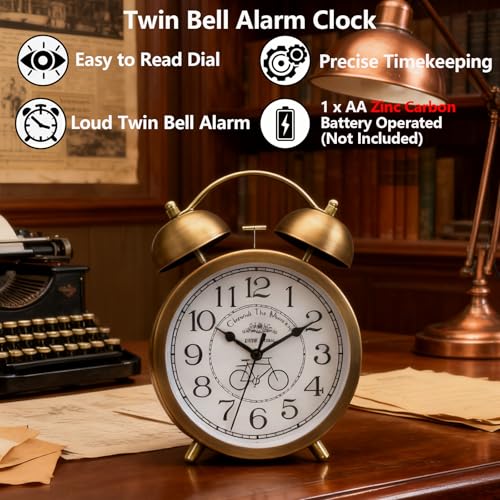 Maxspace Twin Bell Alarm Clock, 6-Inch Dual Alarm Clock Loud for Heavy Sleepers, Small Desk Clock for Bedside Table, Battery Operated (Shatong - Arabic)