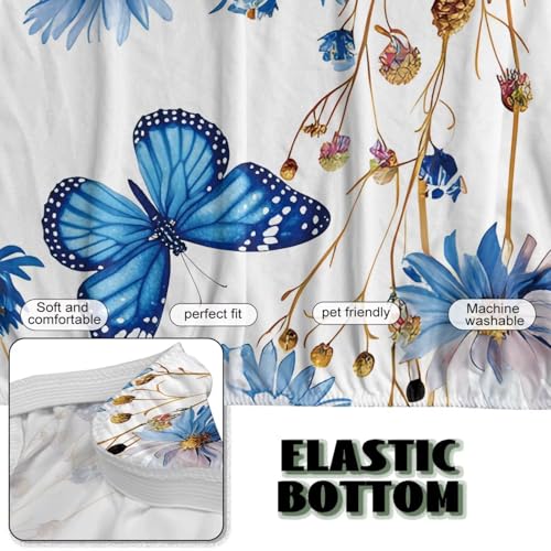 Stretch Futon Cover Without Arms Couch Sofa Bed Slipcover with Elastic Bottom Futon Couch Cover Non-Slip Furniture Protector for Living Room Decoration, Blue Floral Butterfly