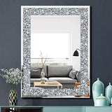 QMDECOR Crystal Crush Diamond Rectangle Silver Mirror for Wall Decoration 24x32inch Wall Hang Frameless Mirror Acrylic Diamond Decor.