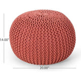 Poona Handcrafted Modern Cotton Pouf, Coral